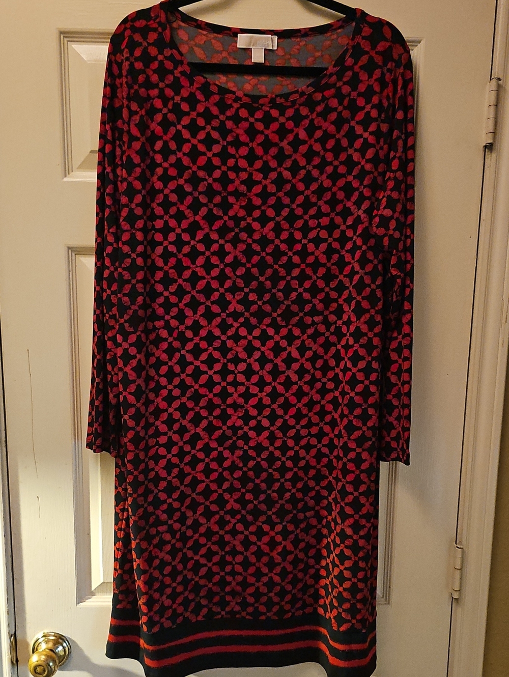 Michael Kors Black and Red Geometric Long-Sleeve Dress